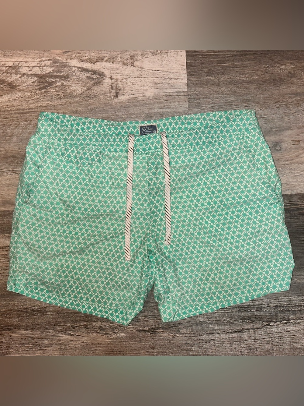 J. Crew Mint Green Patterned Swim Shorts